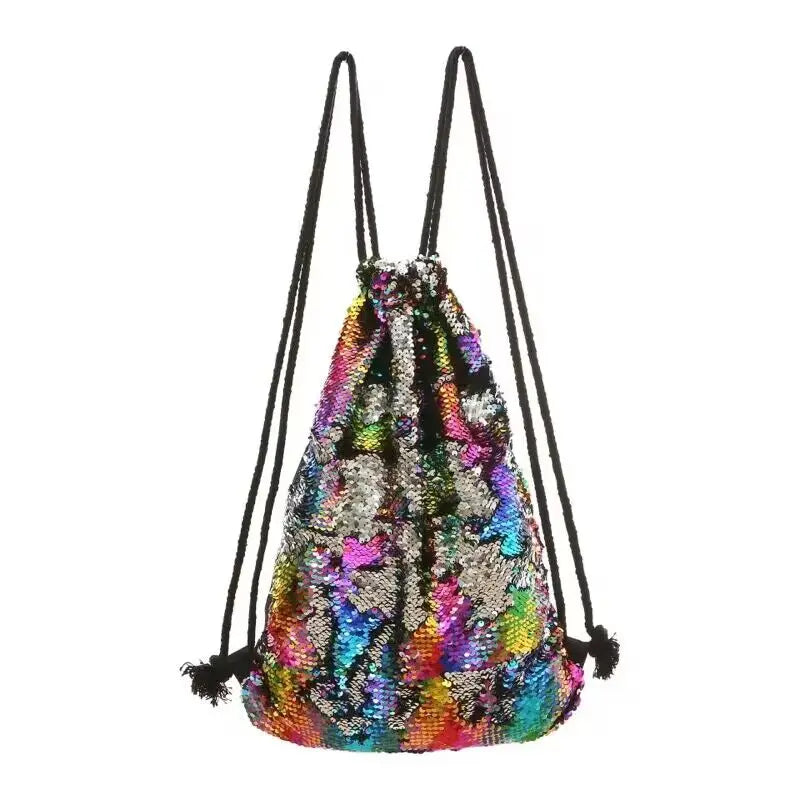 Sequins Changing Drawstring Bag Sports Backpack