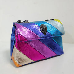 Women's Shoulder Bag Retro Metal Eagle Messenger Bag Rainbow Striped Handbag