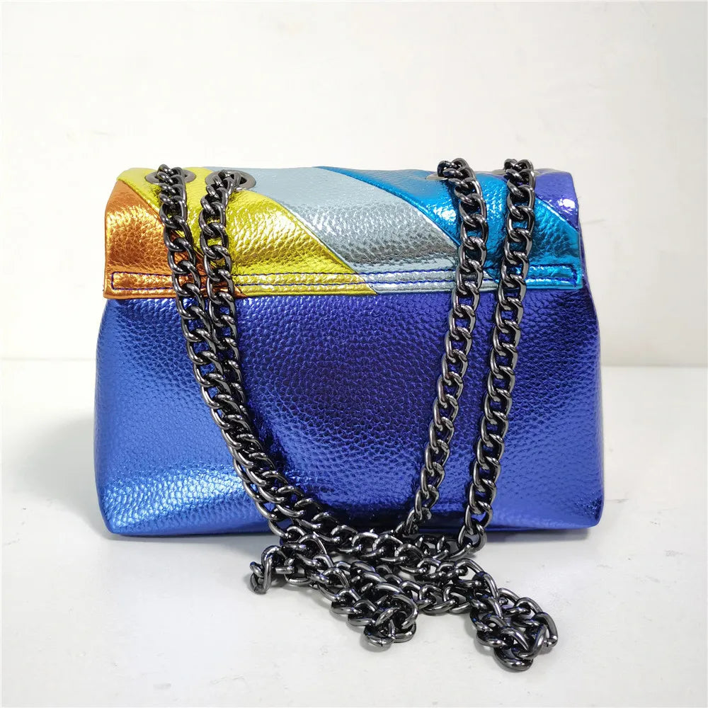 Women's Shoulder Bag Retro Metal Eagle Messenger Bag Rainbow Striped Handbag