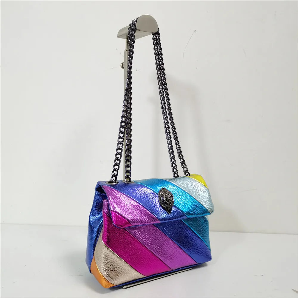 Women's Shoulder Bag Retro Metal Eagle Messenger Bag Rainbow Striped Handbag