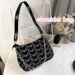 Embroidered Love Heart Shoulder Bag for Women