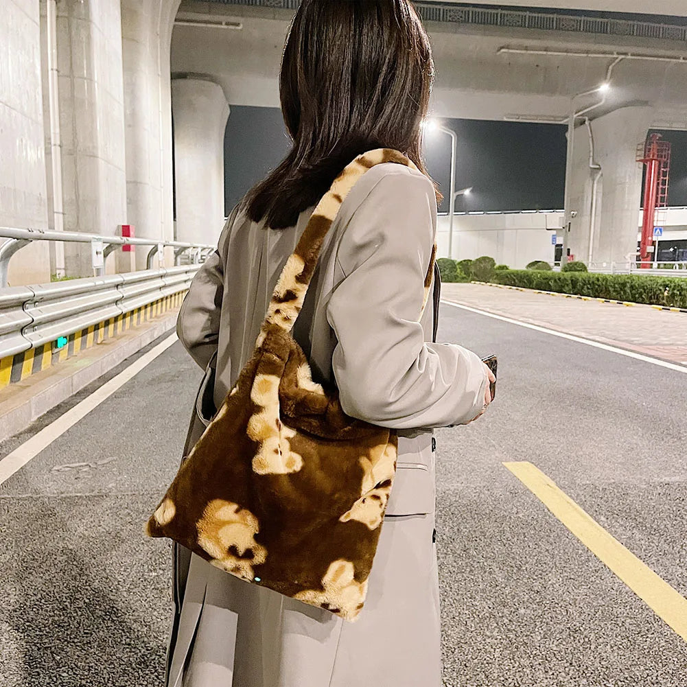 Women's Plush Shoulder Bag Casual Large Capacity Handbags