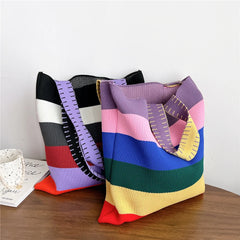 Women's Striped Handbag Student Knitting Shoulder Bag
