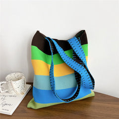 Women's Striped Handbag Student Knitting Shoulder Bag