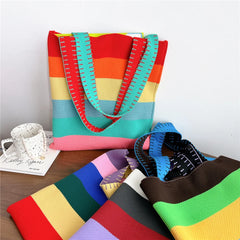 Women's Striped Handbag Student Knitting Shoulder Bag
