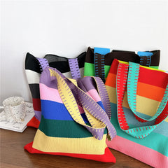 Women's Striped Handbag Student Knitting Shoulder Bag