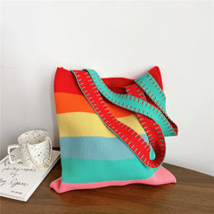 Women's Striped Handbag Student Knitting Shoulder Bag