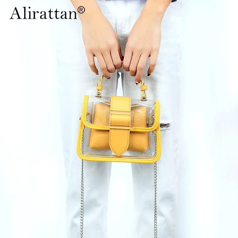 Women's Transparent Jelly Bag Stylish Splicing Candy Handbag