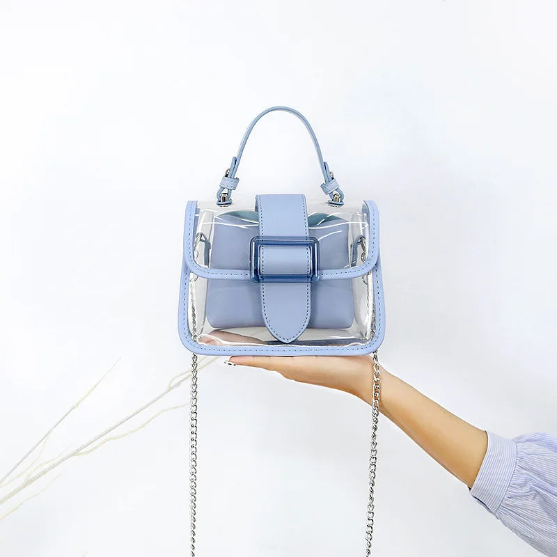 Women's Transparent Jelly Bag Stylish Splicing Candy Handbag