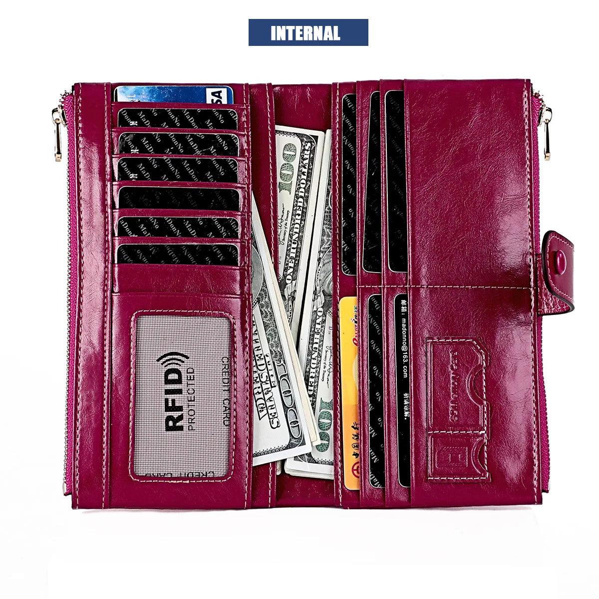 Women's Leather Clutch Long Wallet Oil Wax Coin Purse