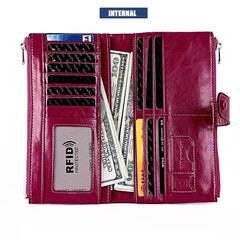 Women's Leather Clutch Long Wallet Oil Wax Coin Purse