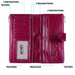 Women's Leather Clutch Long Wallet Oil Wax Coin Purse