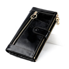 Women's Leather Clutch Long Wallet Oil Wax Coin Purse