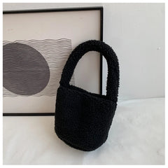 Women's Winter Plush Handbags Vintage Ladies Small Bucket Shoulder Bags