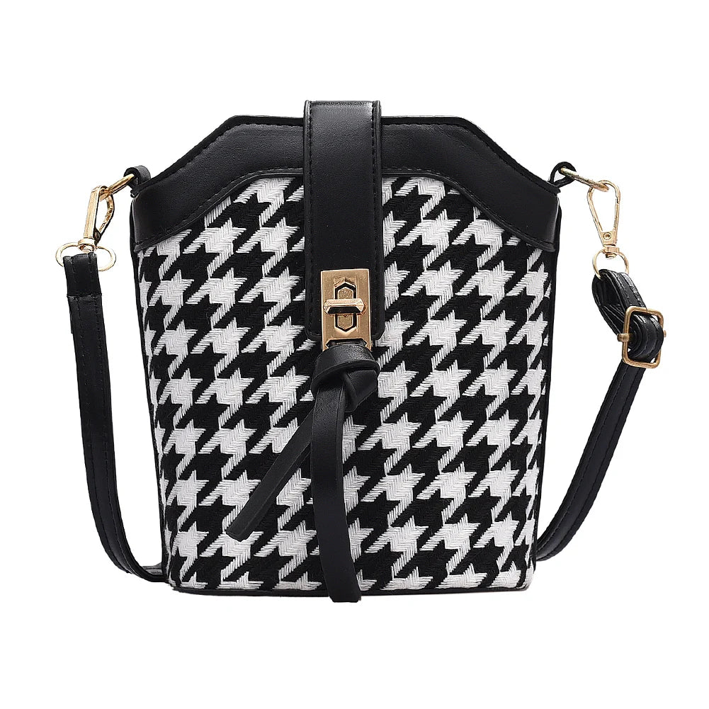 Woolen Splicing Messenger Bag Women PU Casual Bucket Shoulder Pouch