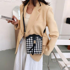 Woolen Splicing Messenger Bag Women PU Casual Bucket Shoulder Pouch