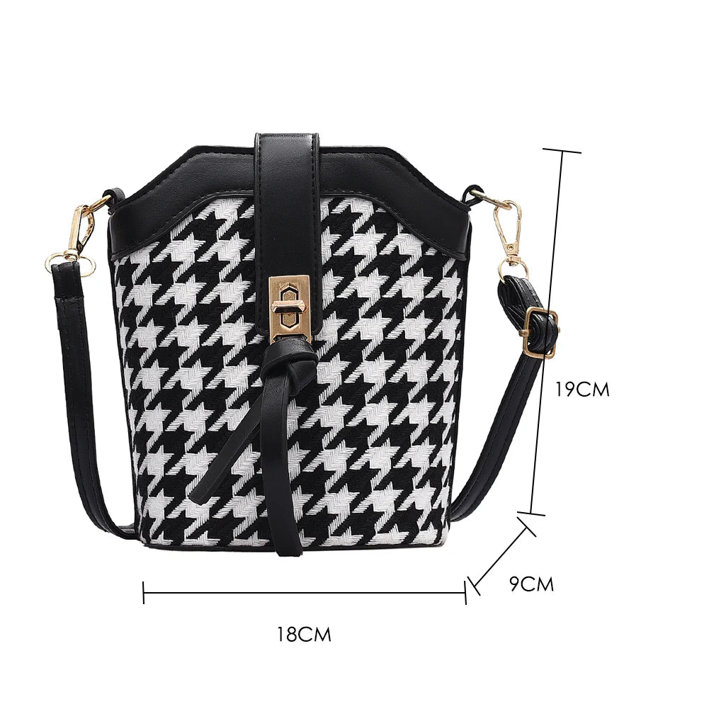 Woolen Splicing Messenger Bag Women PU Casual Bucket Shoulder Pouch
