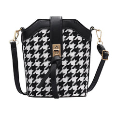 Woolen Splicing Messenger Bag Women PU Casual Bucket Shoulder Pouch