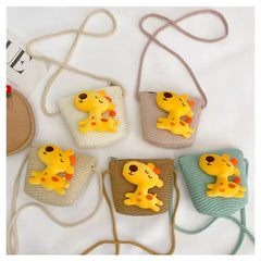 Cartoon Straw Woven Shoulder Bag for Kids