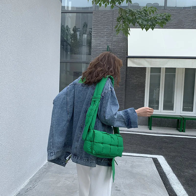 Woven Pillow Bag Tofu Wrapped Sponge Crossbody Casual Shoulder Bag