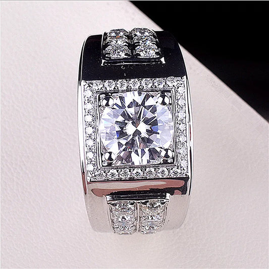 Zircon Diamonds Men's Silver Wedding Band