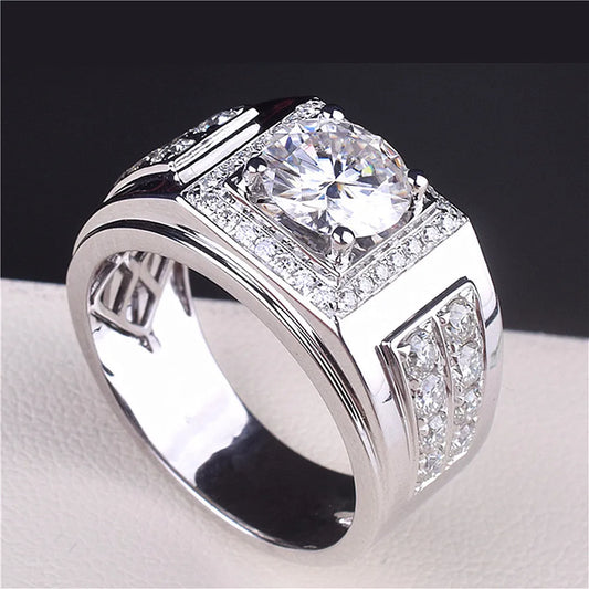 Zircon Diamonds Men's Silver Wedding Band