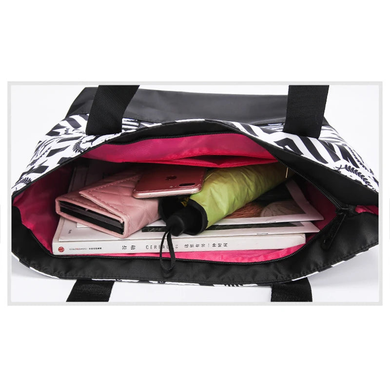 Casual Ladies Nylon Handbag Letter Pattern Shoulder Bag Waterproof