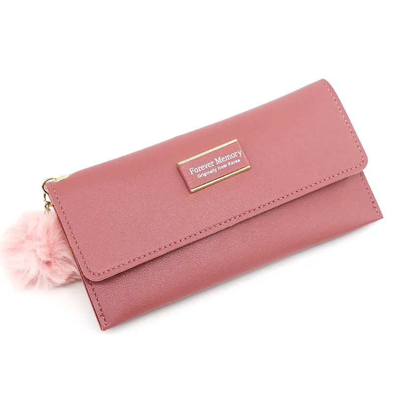 Women's Solid Color Wallet with Card Slots and Coin Pocket