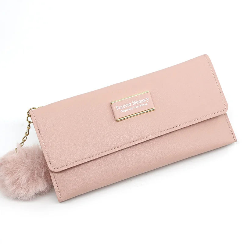 Women's Solid Color Wallet with Card Slots and Coin Pocket