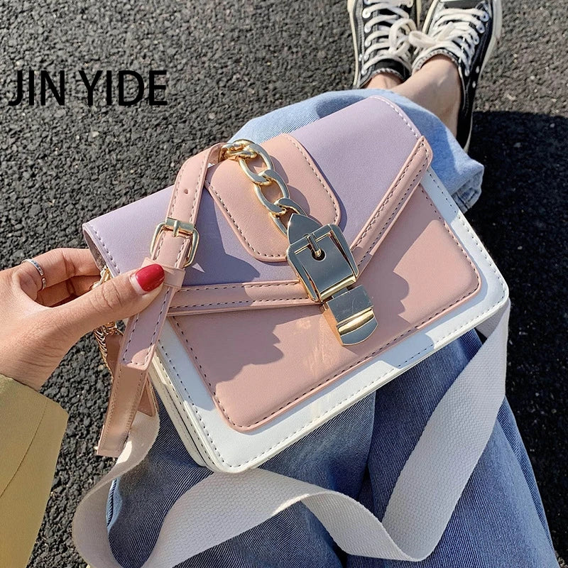 PU Leather Crossbody Bag Wide Strap Shoulder Messenger Bag for Women