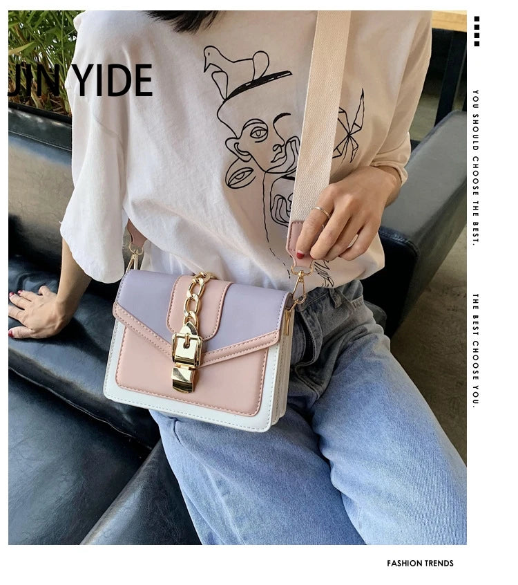 PU Leather Crossbody Bag Wide Strap Shoulder Messenger Bag for Women