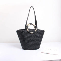 Woven Straw Shoulder Bag with Tassel, Ideal for Travel and Beach