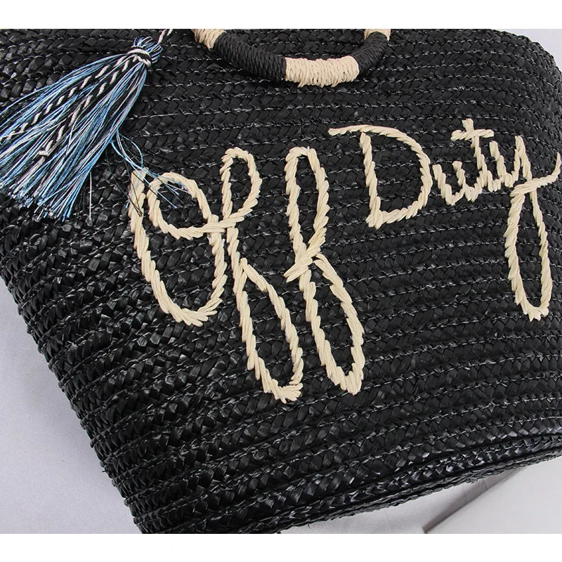 Woven Straw Shoulder Bag with Tassel, Ideal for Travel and Beach