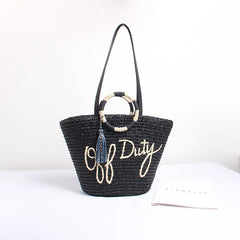 Woven Straw Shoulder Bag with Tassel, Ideal for Travel and Beach