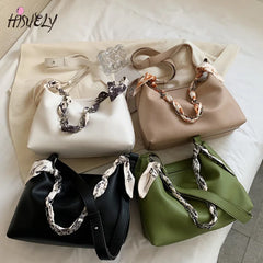 Women's Silk Scarf Shoulder Bag PU Messenger Tote
