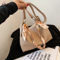 Women's Silk Scarf Shoulder Bag PU Messenger Tote
