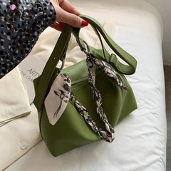 Women's Silk Scarf Shoulder Bag PU Messenger Tote