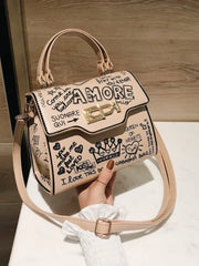 Graffiti Women's Handbag PU Leather Small Flap Bag Cross Body Shoulder Bag