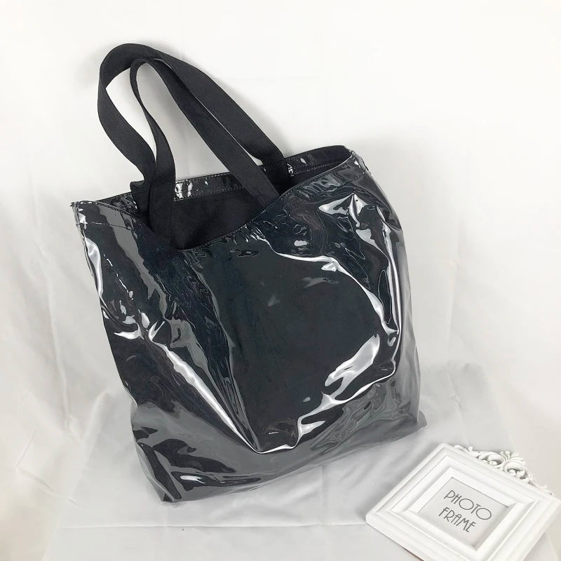 Green PVC Tote Bag Large Capacity Waterproof Shoulder Handbag