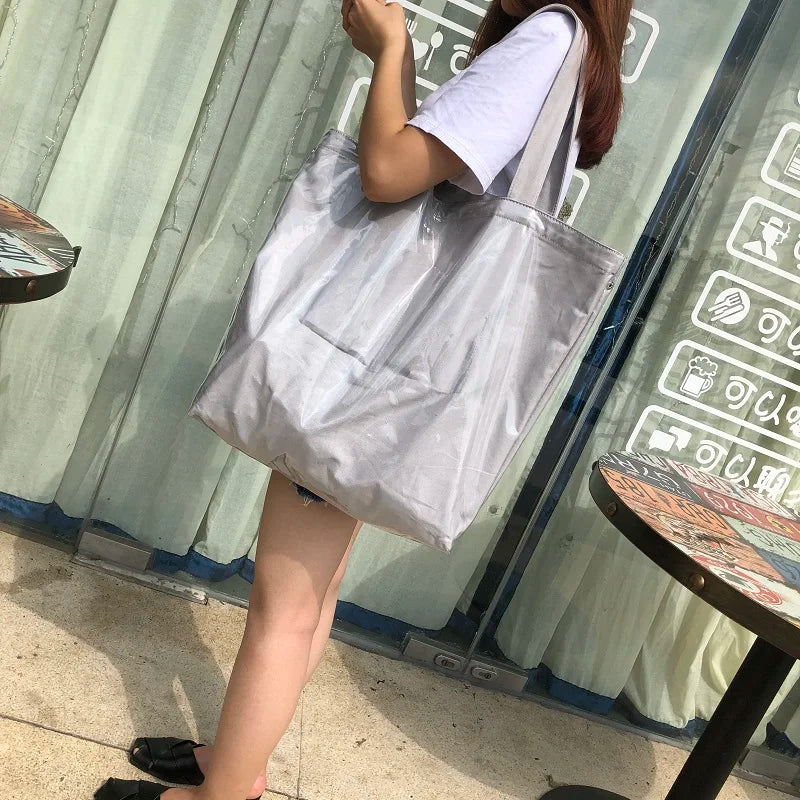 Green PVC Tote Bag Large Capacity Waterproof Shoulder Handbag