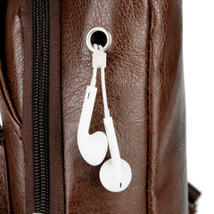 Men's Retro Brown Chest Bag USB Charging Headphone Jack Crossbody Bag