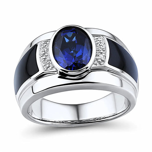 Sapphire Gemstone Crystal Agate Zircon Silver Ring for Men