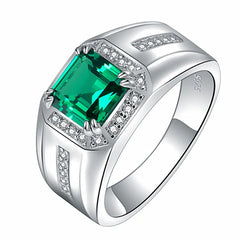 Green Emerald Crystal Men's Wedding Band Silver Jewelry