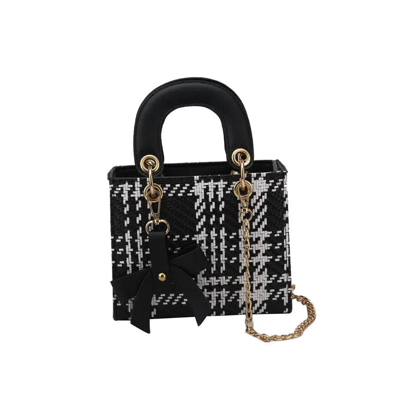Striped Women's Shoulder Bag PU Handbag Metal Shoulder Strap