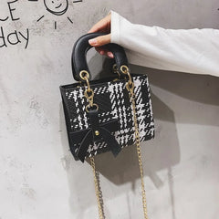 Striped Women's Shoulder Bag PU Handbag Metal Shoulder Strap