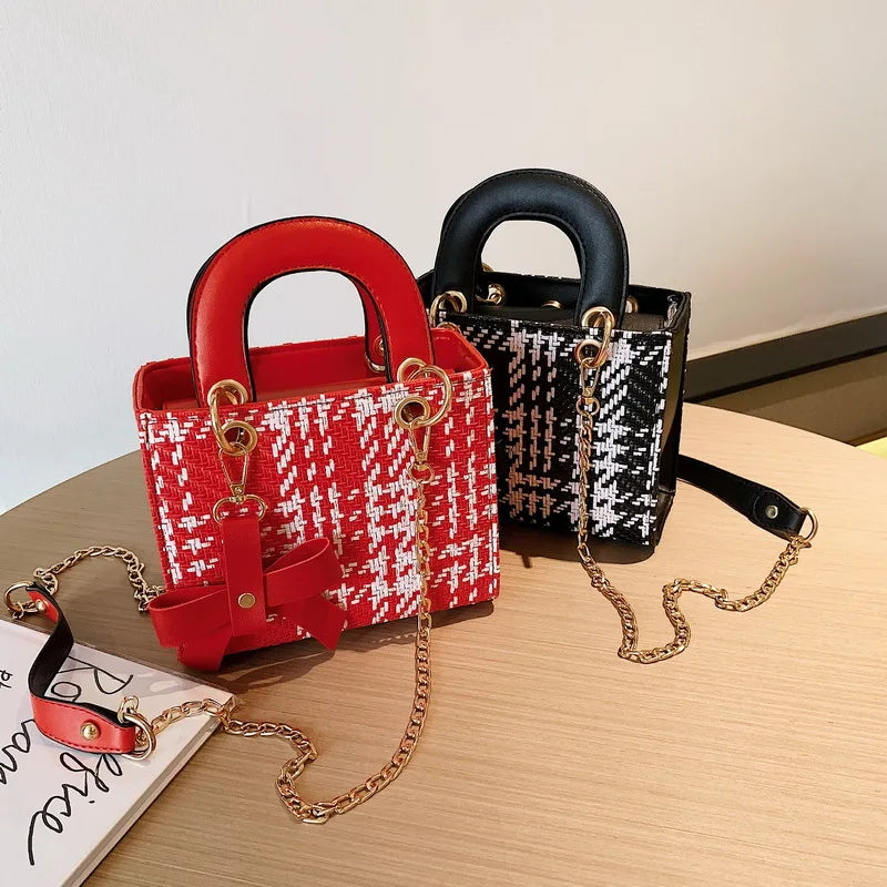 Striped Women's Shoulder Bag PU Handbag Metal Shoulder Strap