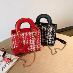 Striped Women's Shoulder Bag PU Handbag Metal Shoulder Strap