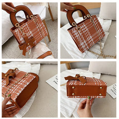 Striped Women's Shoulder Bag PU Handbag Metal Shoulder Strap