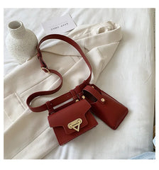 Two-Piece PU Waist Bag Women Messenger Mobile Phone Bag