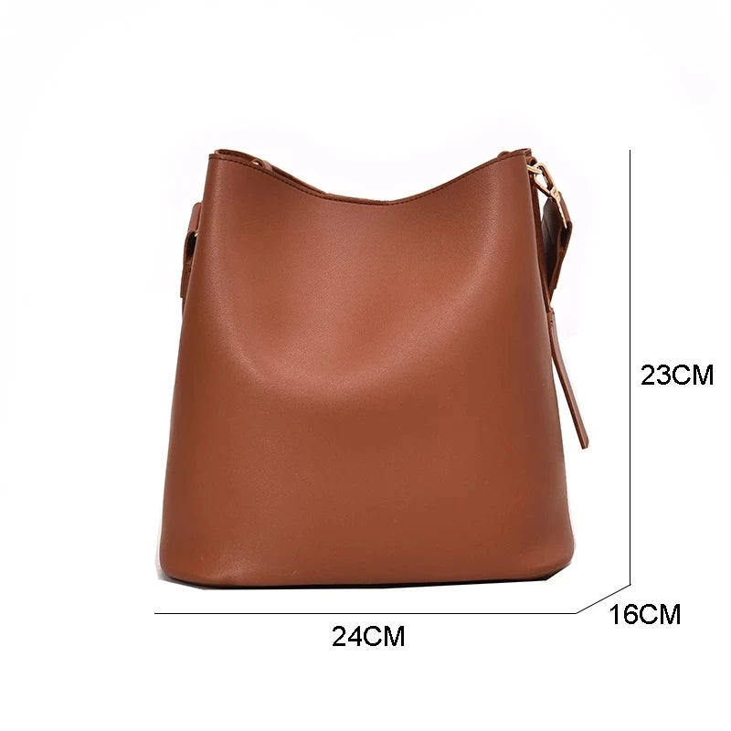 Wide Strap Bucket Bag Women Shoulder Bags PU Crossbody Bag Large Capacity